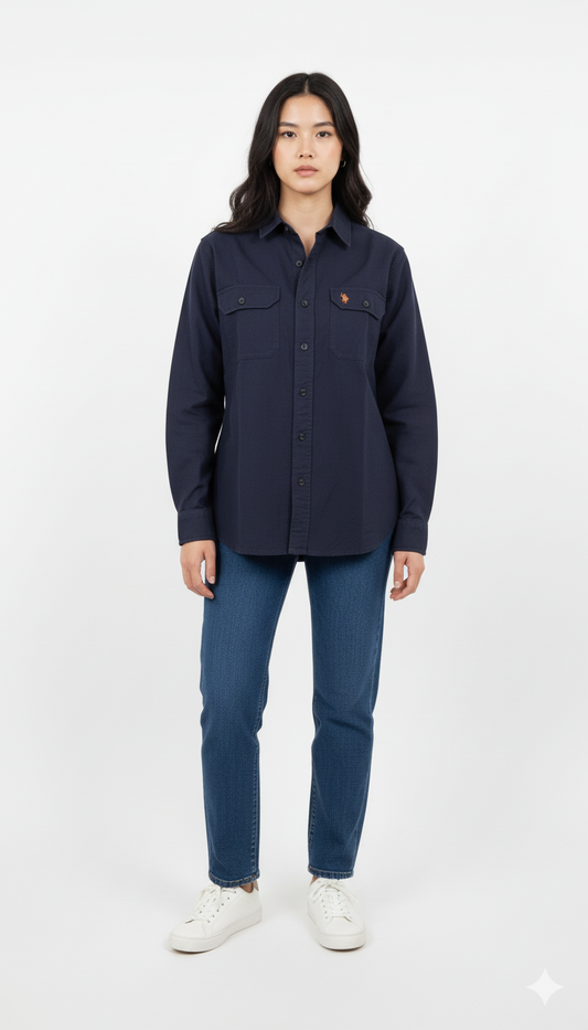 WOMENS DOUBLE POCKET WARM COTTON SHIRT