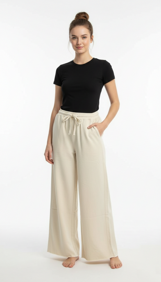 ZR WOMEN CROPPED HEM WIDE LEG TROUSER