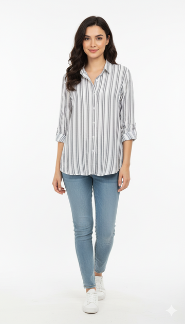 RACHEL ROY WOMEN TRI STRIPES LINEN SHIRT