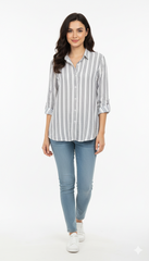 RACHEL ROY WOMEN TRI STRIPES LINEN SHIRT