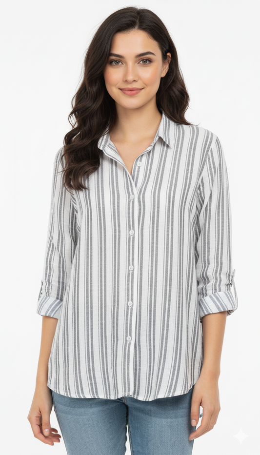 RACHEL ROY WOMEN TRI STRIPES LINEN SHIRT