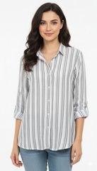 RACHEL ROY WOMEN TRI STRIPES LINEN SHIRT