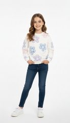LCW GIRLS WHITE FLORAL PRINTED SWEATSHIRT