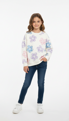LCW GIRLS WHITE FLORAL PRINTED SWEATSHIRT