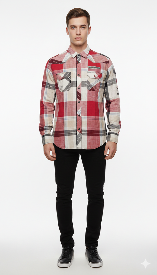 LUXURY INDIGO MEN CHECKED SHIRT