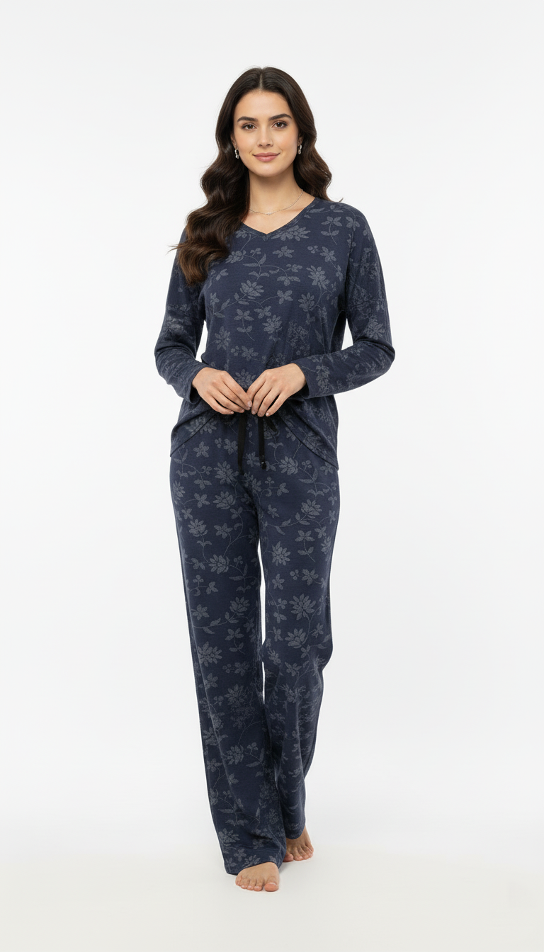 OYSHO WOMEN FLORAL V NECK T SHIRT AND WIDE LEG TROUSER SET