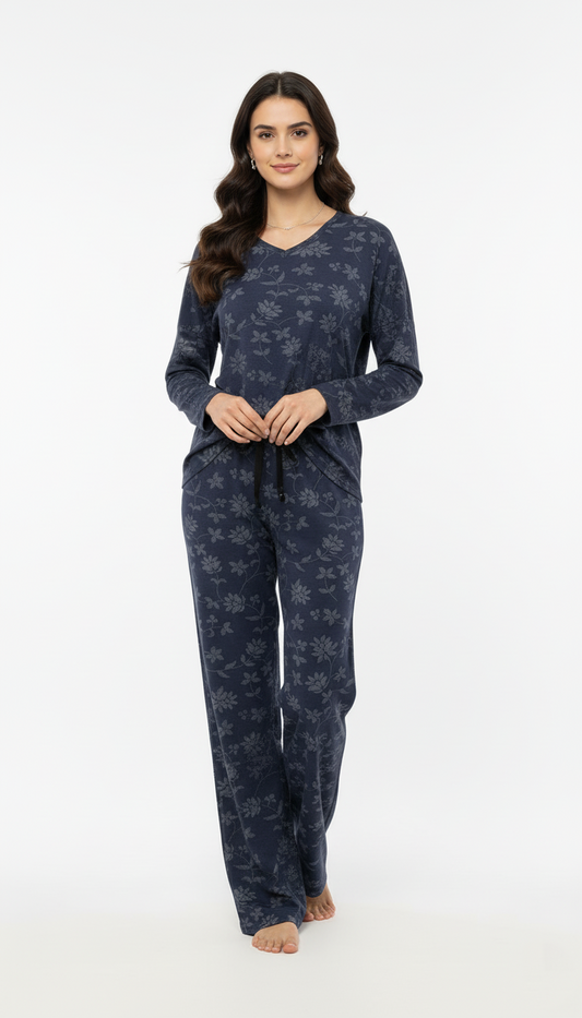 OYSHO WOMEN FLORAL V NECK T SHIRT AND WIDE LEG TROUSER SET