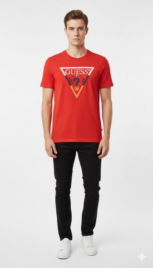 GUESS MENS  LOGO EMBROIDED T-SHIRT