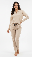 OYSHO WOMEN FLORAL EMBROIDED COLLAR T SHIRT AND TROUSER SET