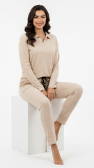 OYSHO WOMEN FLORAL EMBROIDED COLLAR T SHIRT AND TROUSER SET