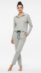 OYSHO WOMEN FLORAL EMBROIDED COLLAR T SHIRT AND TROUSER SET