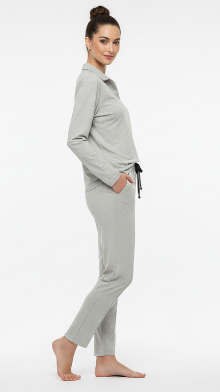 OYSHO WOMEN FLORAL EMBROIDED COLLAR T SHIRT AND TROUSER SET