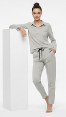 OYSHO WOMEN FLORAL EMBROIDED COLLAR T SHIRT AND TROUSER SET