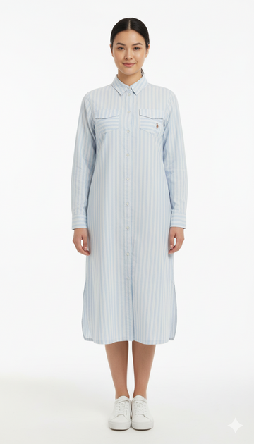 USPA WOMENS STRIPPED LONG SHIRT WITH DOUBLE POCKET