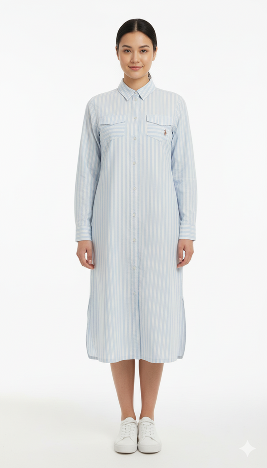 USPA WOMENS STRIPPED LONG SHIRT WITH DOUBLE POCKET