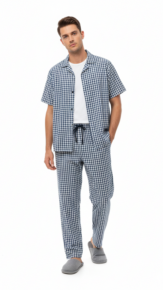 UNIT Mens Blue & White Gingham Checkered Trouser