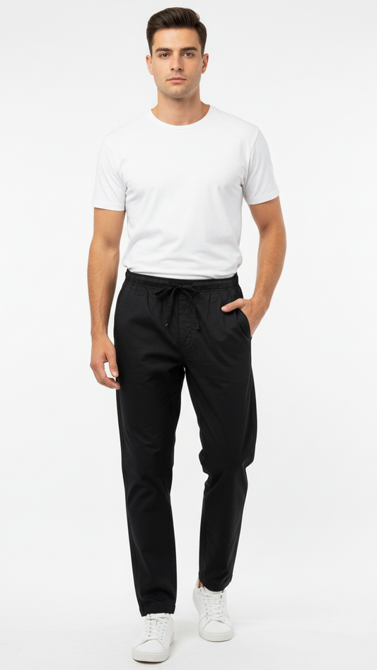 GUESS Mens Relaxed Fit Black Cotton Trouser
