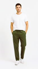 GUESS Mens Olive Green Relaxed Fit Cotton Trouser