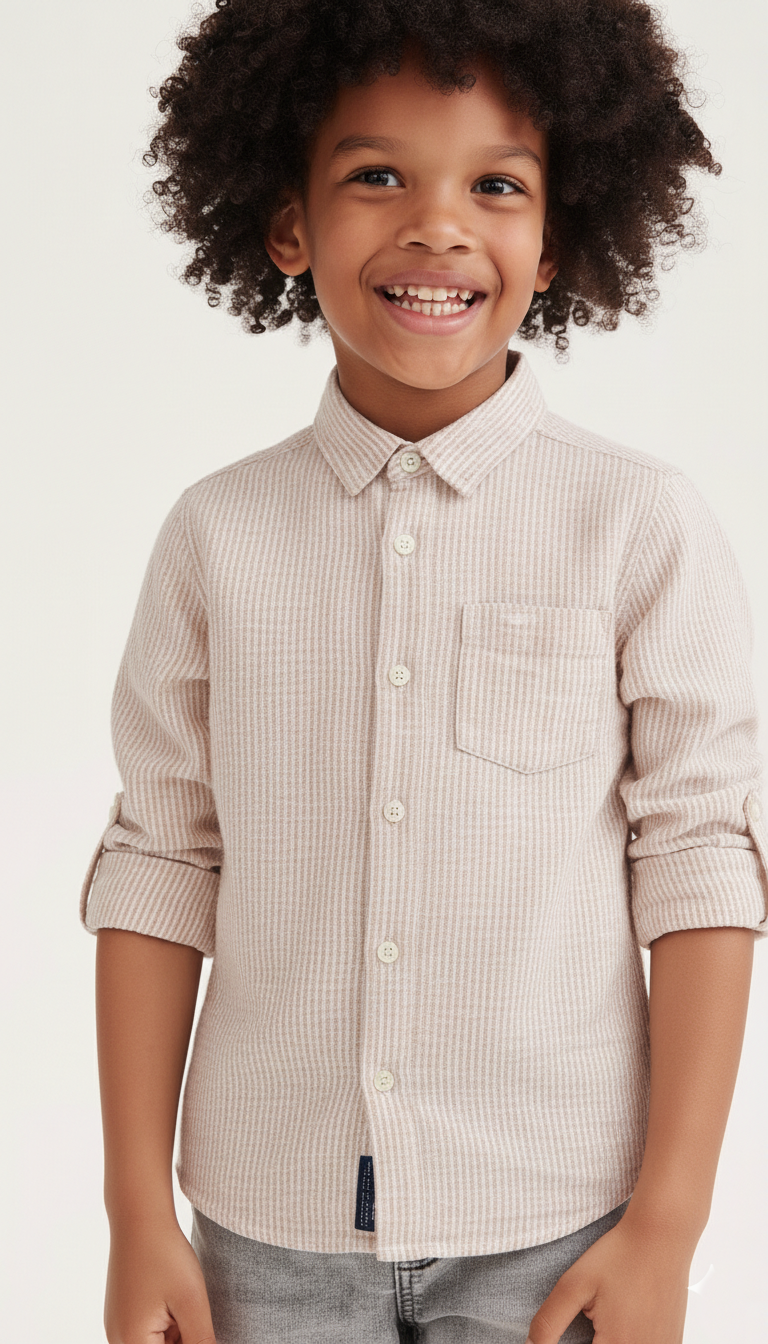 میرے CHICCO بچوں کی جیب کے ساتھ دھاری دار لینن کی قمیض