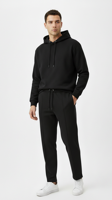 PULL&BEAR Mens Piped Pintuck Black Trouser