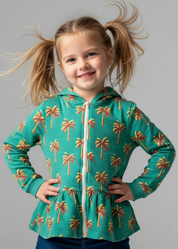 ZR Girls Printed Zipper Hoodie With Frills