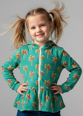 ZR Girls Printed Zipper Hoodie With Frills