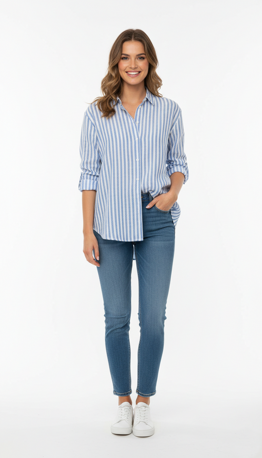 H&M Womens Striped Round Hem Shirt
