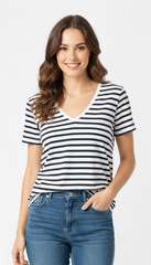 ZR Womens Striped V Neck Tee