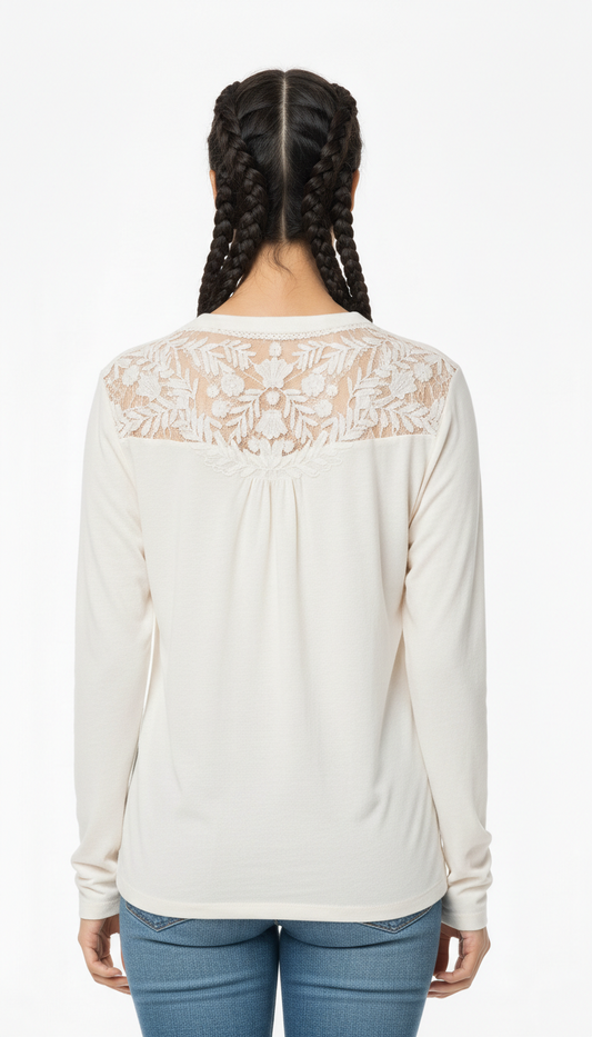 فرجیل خواتین کی پوری بازو والی کڑھائی والی ٹی شرٹ