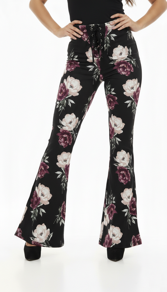 CHARLOTTE RUSSE Womens Floral Printed Wide Leg Leg Leggings