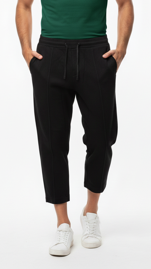 BERSHKA Mens 3 Quarter Black Carrot Loose Fit trouser