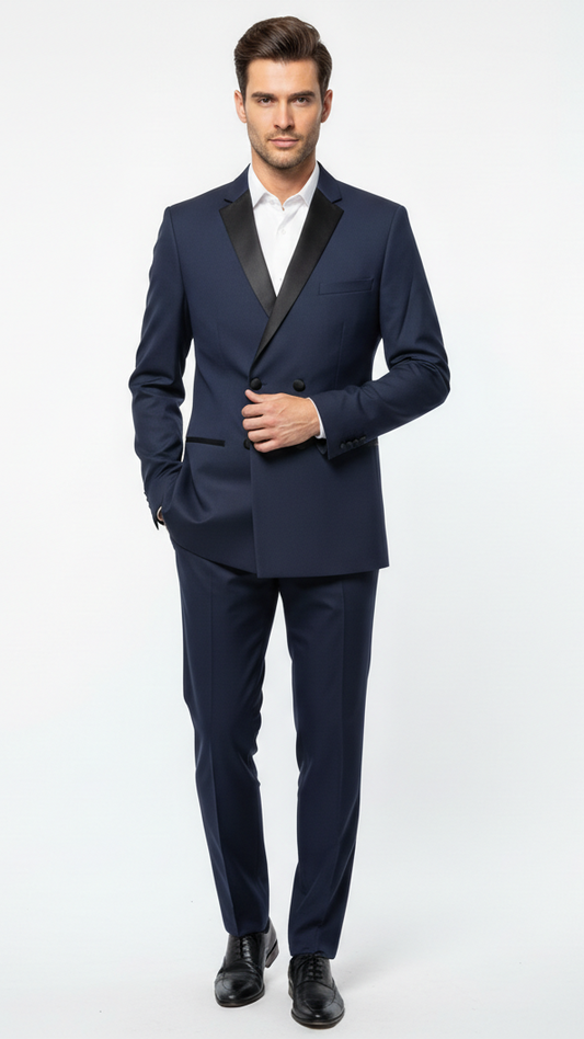 مینز نیوی بلیو ڈبل بریسٹڈ پریمیم بلیزر باقاعدہ لمبائی