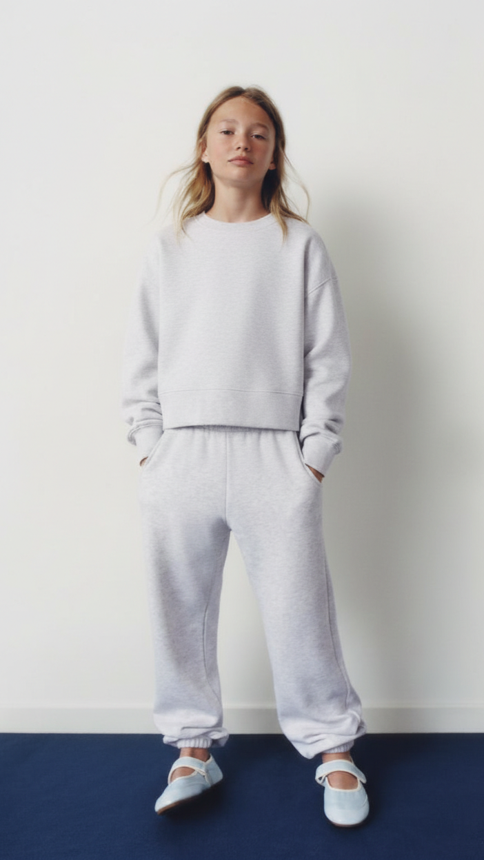 ZR Girls Basic Crew Grey Marl Sweatshirt And trouser Suit