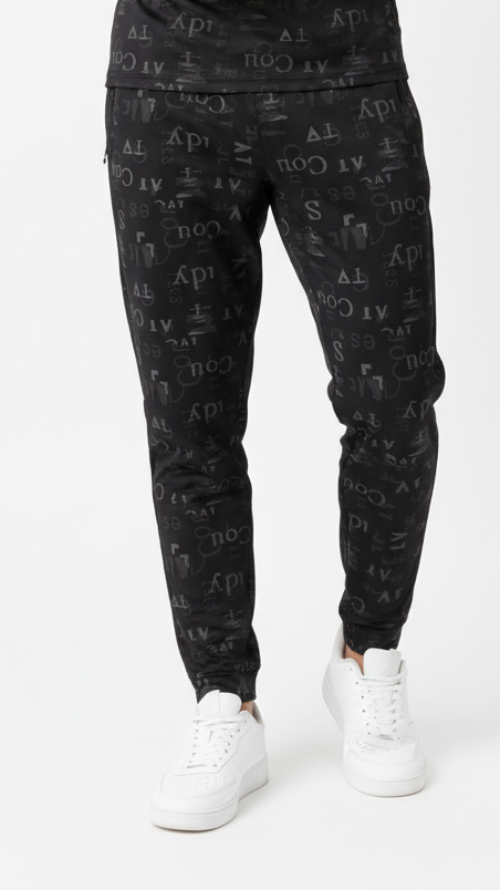 Mens Black Coudy Letter Pattern Performance Jogger Trouser