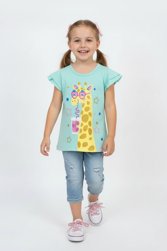 OBAIBI GIRLS GIRAFFE PRINTED TEES