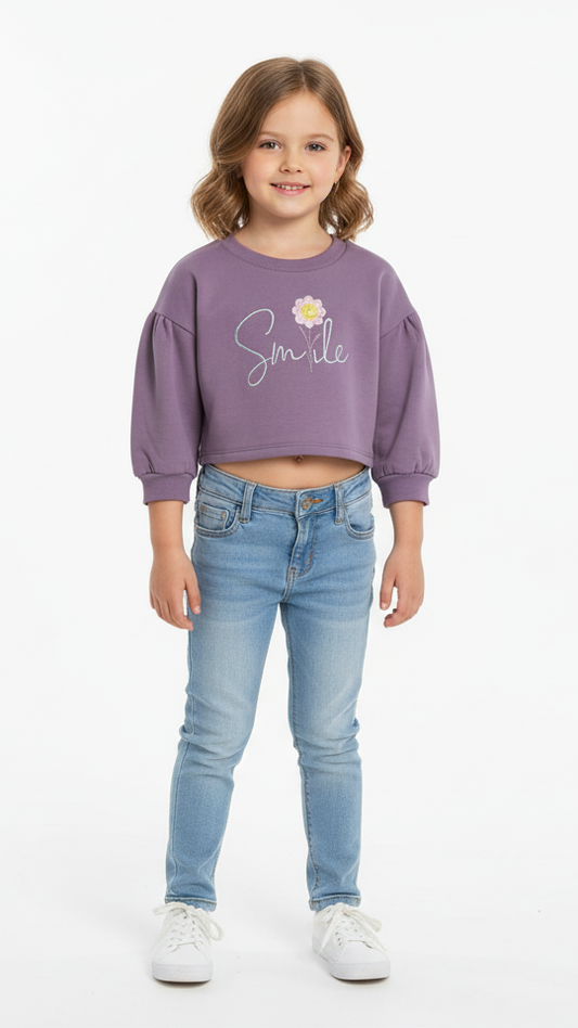 LCW Girls Purple Crop Sweatshirt