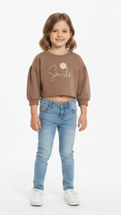 LCW Girls Brown Crop Sweatshirt