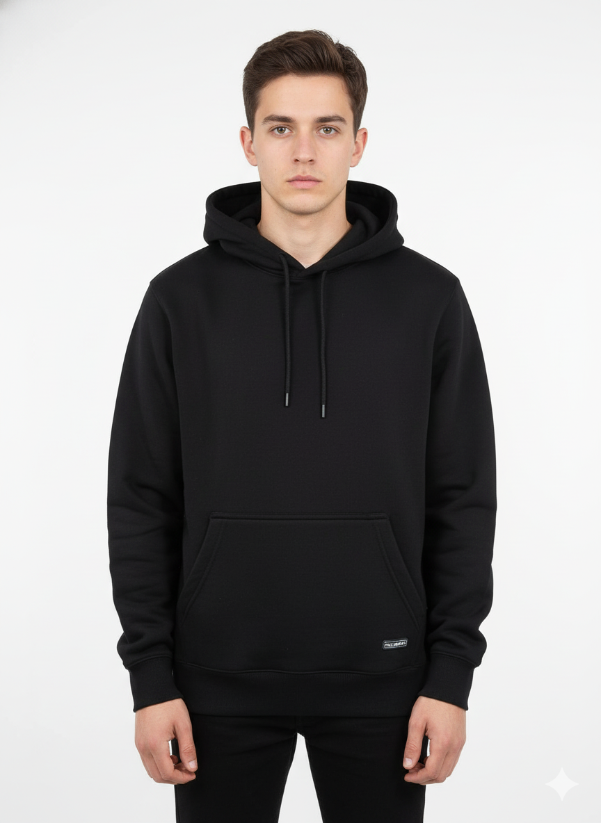 PULL&BEAR MENS BASIC BLACK HOODIE