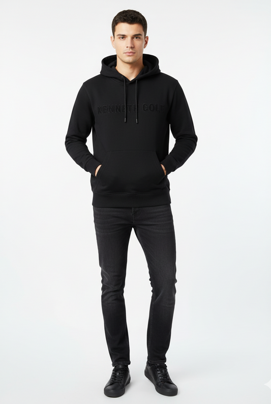 KENNETH COLE MENS CHEST PRINT BLACK HOODIE