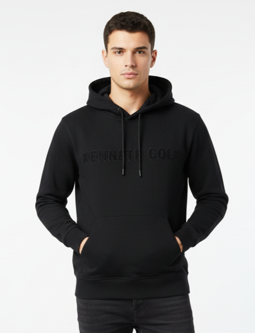 KENNETH COLE MENS CHEST PRINT BLACK HOODIE