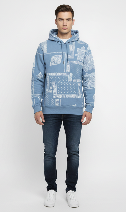JIBERISH MENS PRINTED PAISLEY HOODIE