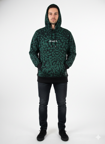 JIBERISH MENS LEOPARD CAMO PRINT HOODIE