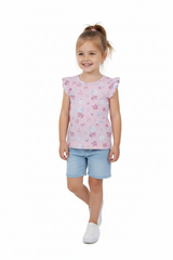 KIDS HEADQUARTERS Girls’ Pink Floral Ruffle Sleeve T-Shirt