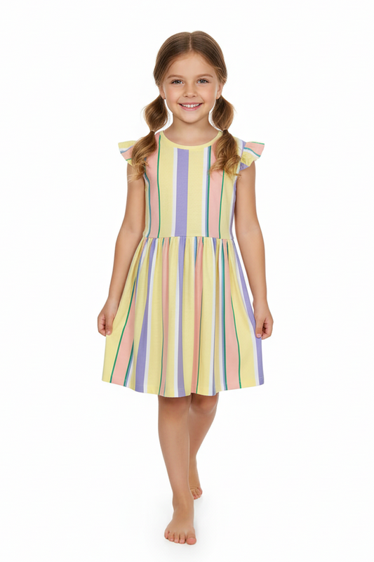Años Girls Multicolor Striped Flutter Sleeve Dress