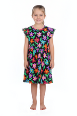 Girls Bright Floral Short Sleeve Dress