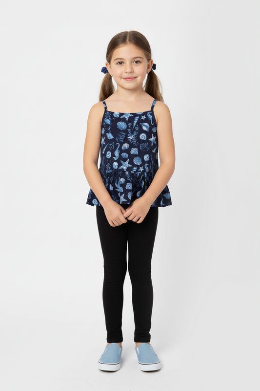Navy Blue-Shells Sleeveless Crop Style