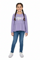 Infinity Kids Girls’ “Good Vibes Only” Peplum Long Sleeve Tee