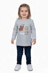 Fox & Bunny Baby Grey Long Sleeve Dog Print T-Shirt