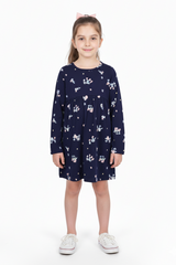 Versace Kids Girls Navy Floral Long Sleeve Dress