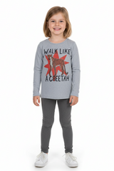 Girls Grey Walk Like a Cheetah Long Sleeve Graphic Tee